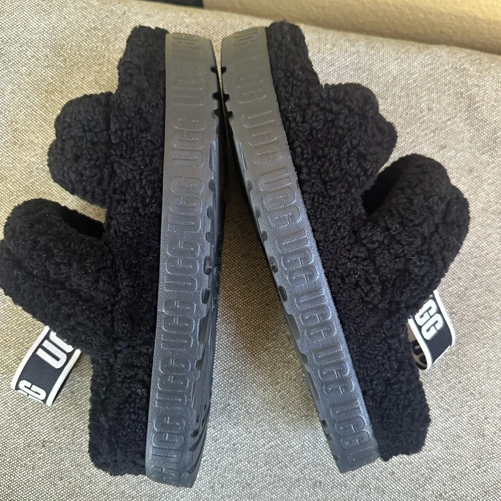 UGG “Oh Fluffita” Black Platform Slingback Slippers Size 10 Like New!